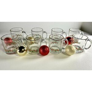 Set of 6 Christmas Holly Berry Mugs with Gold Rim
